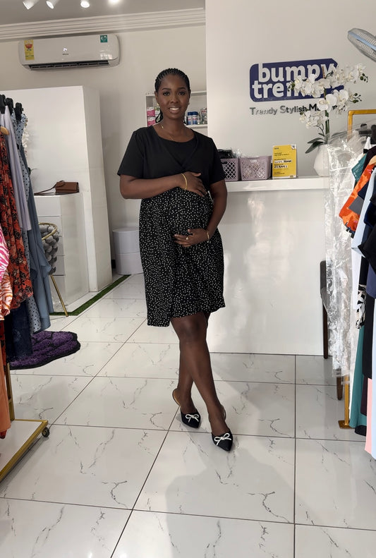 Maternity/Nursing Polka Dot Hem Skater Dress