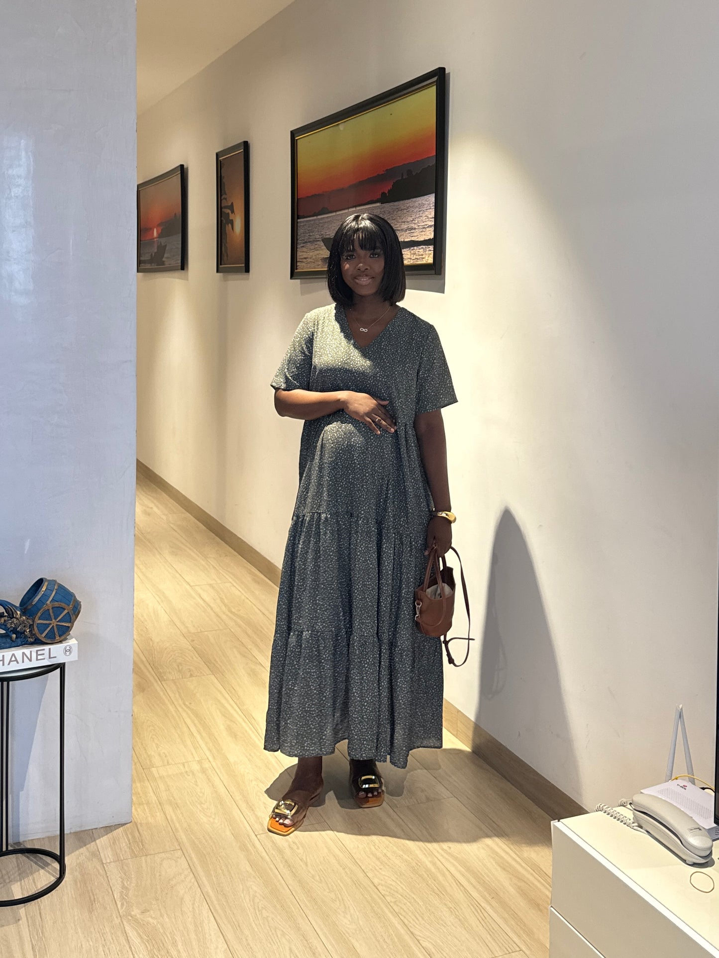 Green Floral Tiered Smock Maternity Maxi Dress