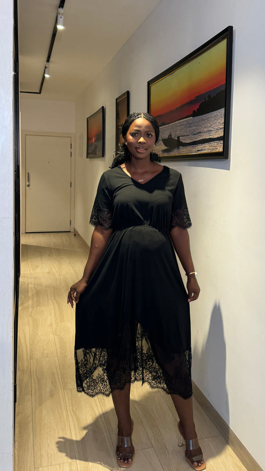 Maternity Lace Hem Midi Skater Dress