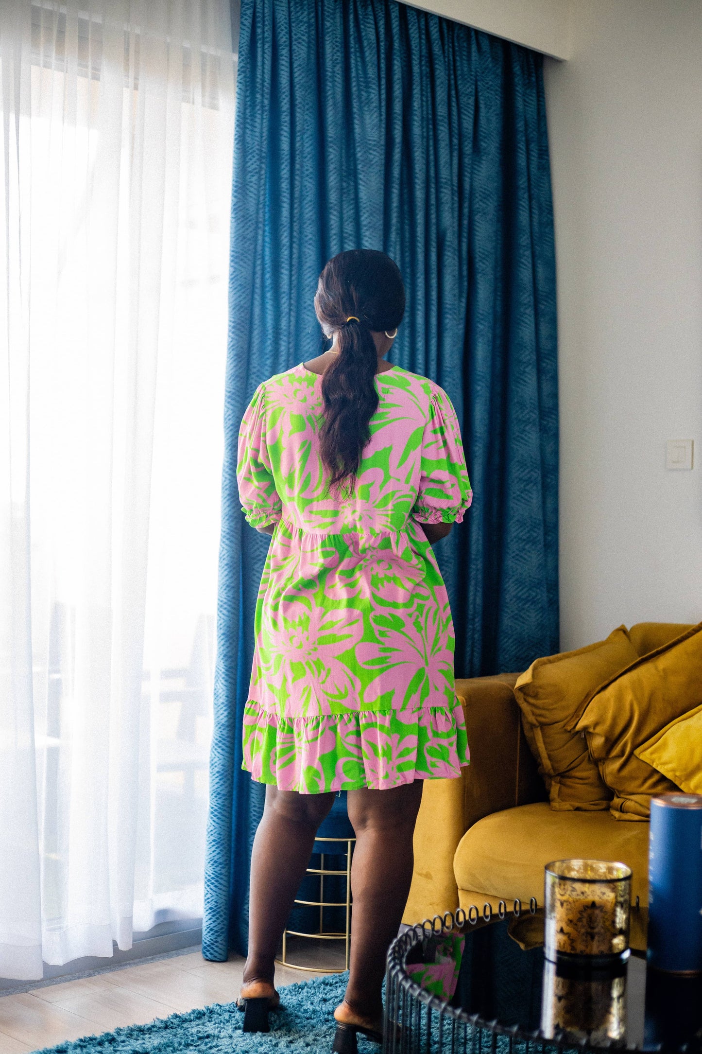 Green and Pink Maternity Smock Dress