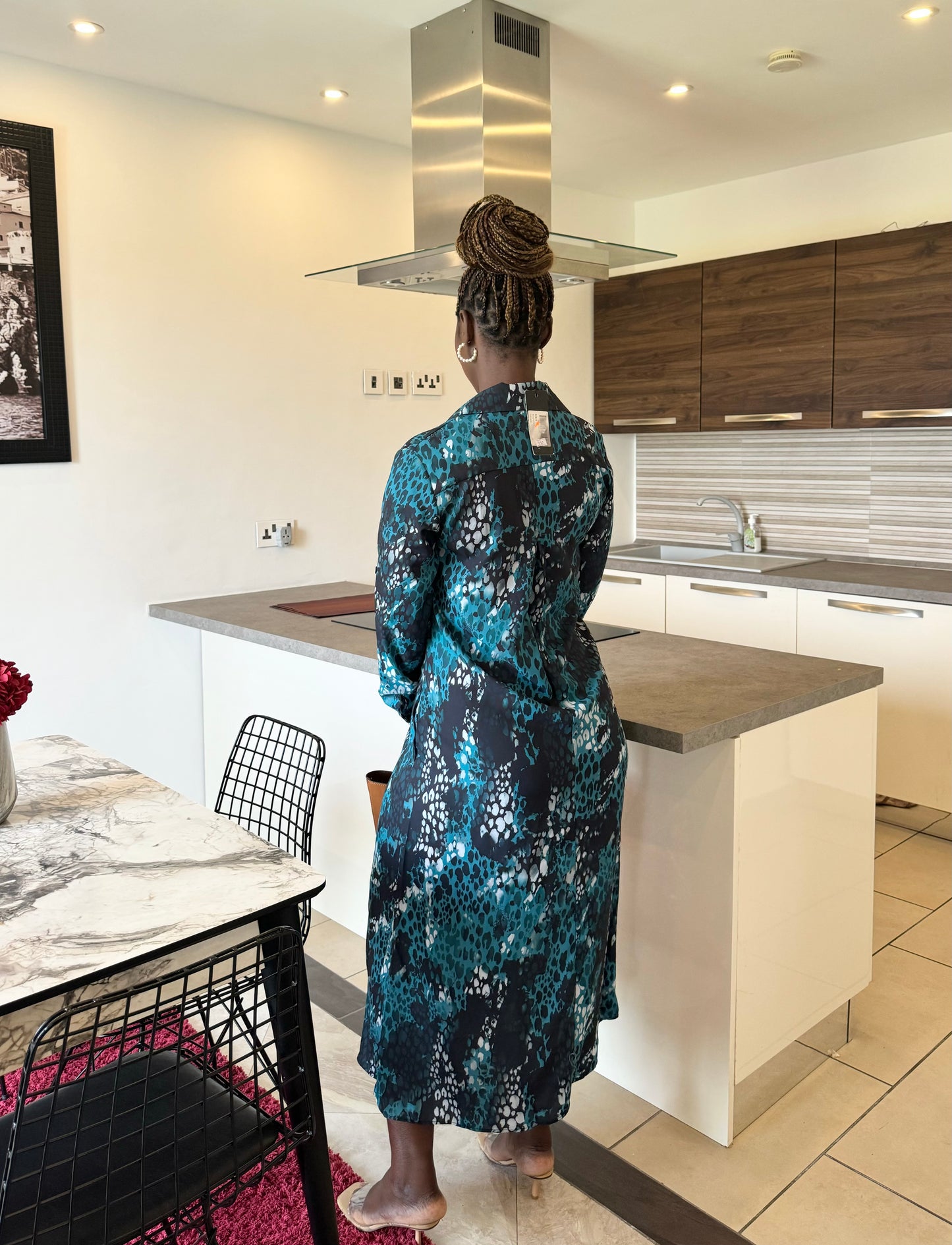 Dark Green Long Sleeve Maternity/Nursing Button Down Maxi Dress