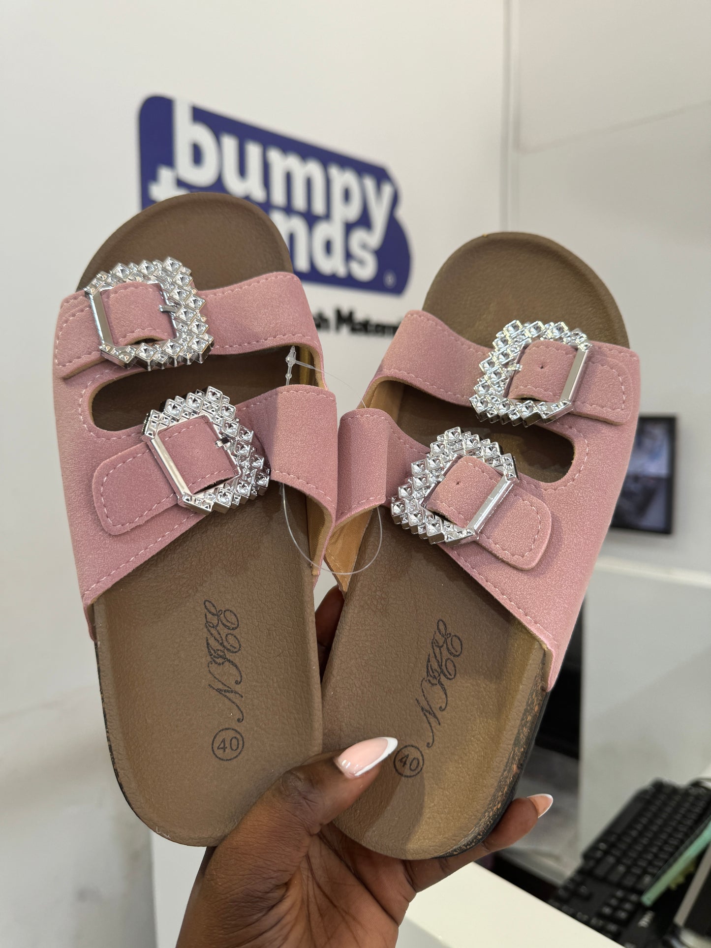 Double Strap Embellished Slides