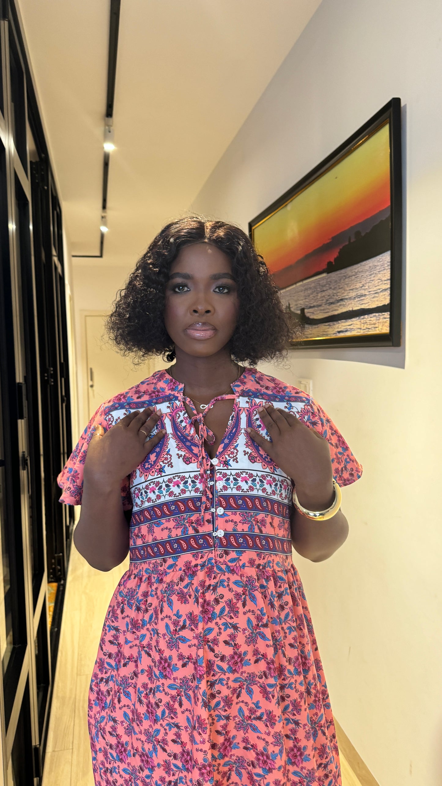 Button Front Maternity/Nursing Belted Midi Dress