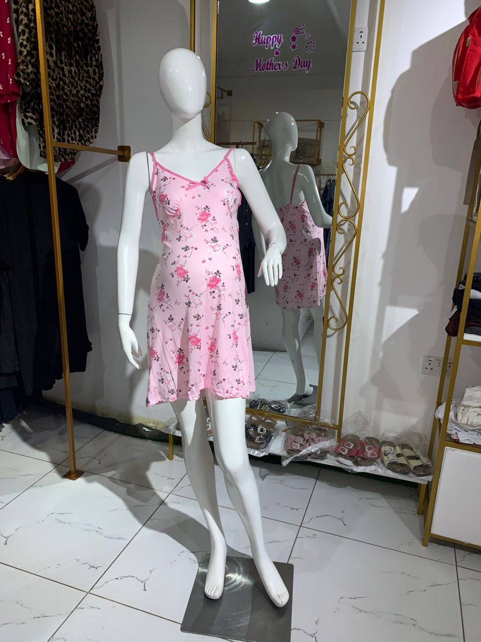2 in 1 Pink “Flower Print” Nursing Nightgown and Robe Belted Set.