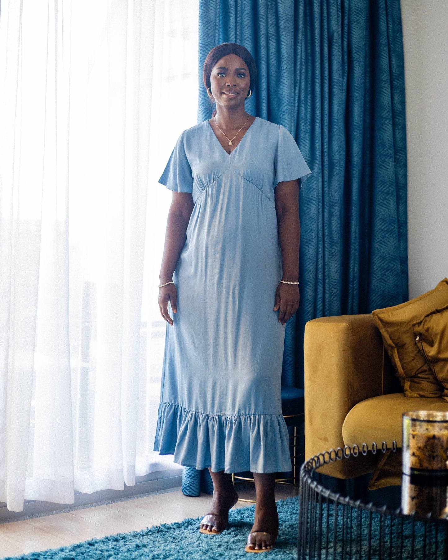 Empire Waist Maternity Blue Maxi Dress