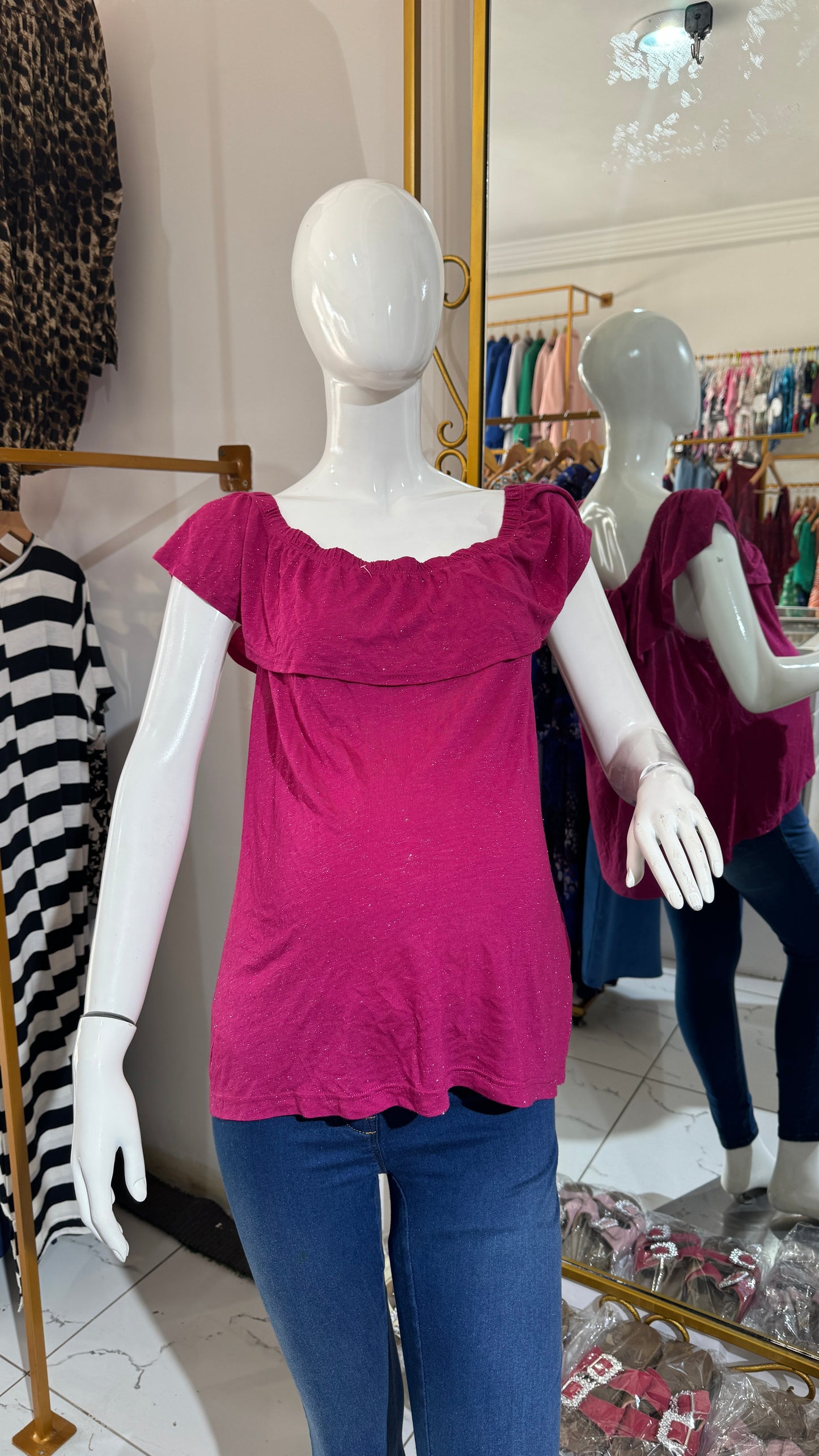 Pink Flutter Neck and Sleeve Blouse for Pregnant Women