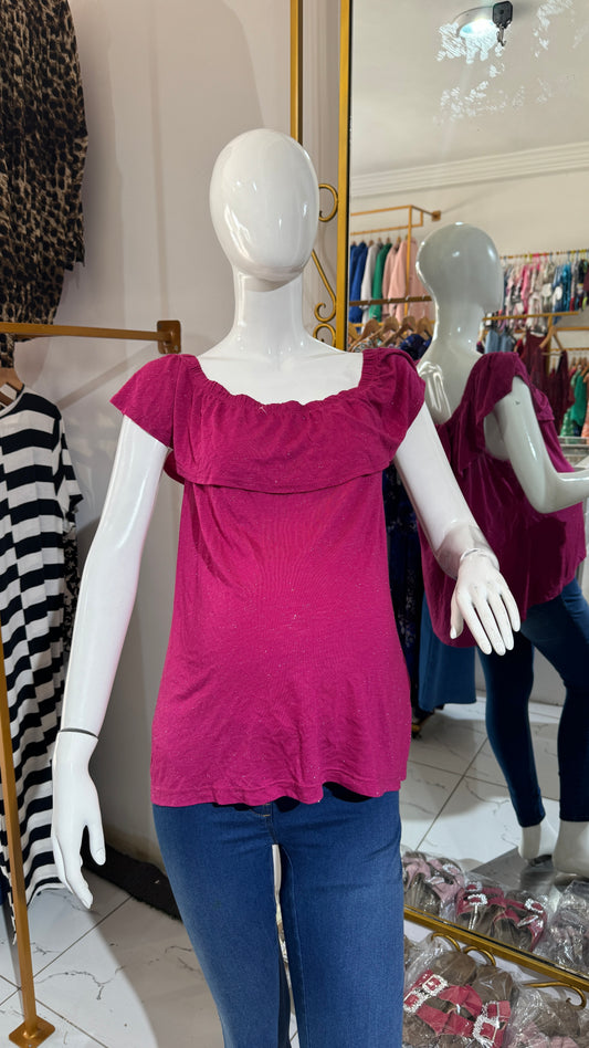 Pink Flutter Neck and Sleeve Blouse for Pregnant Women