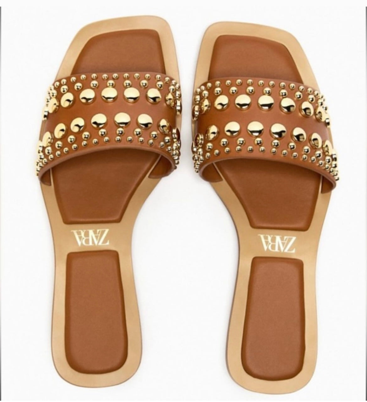 Brown Gold Stud Strap Slides