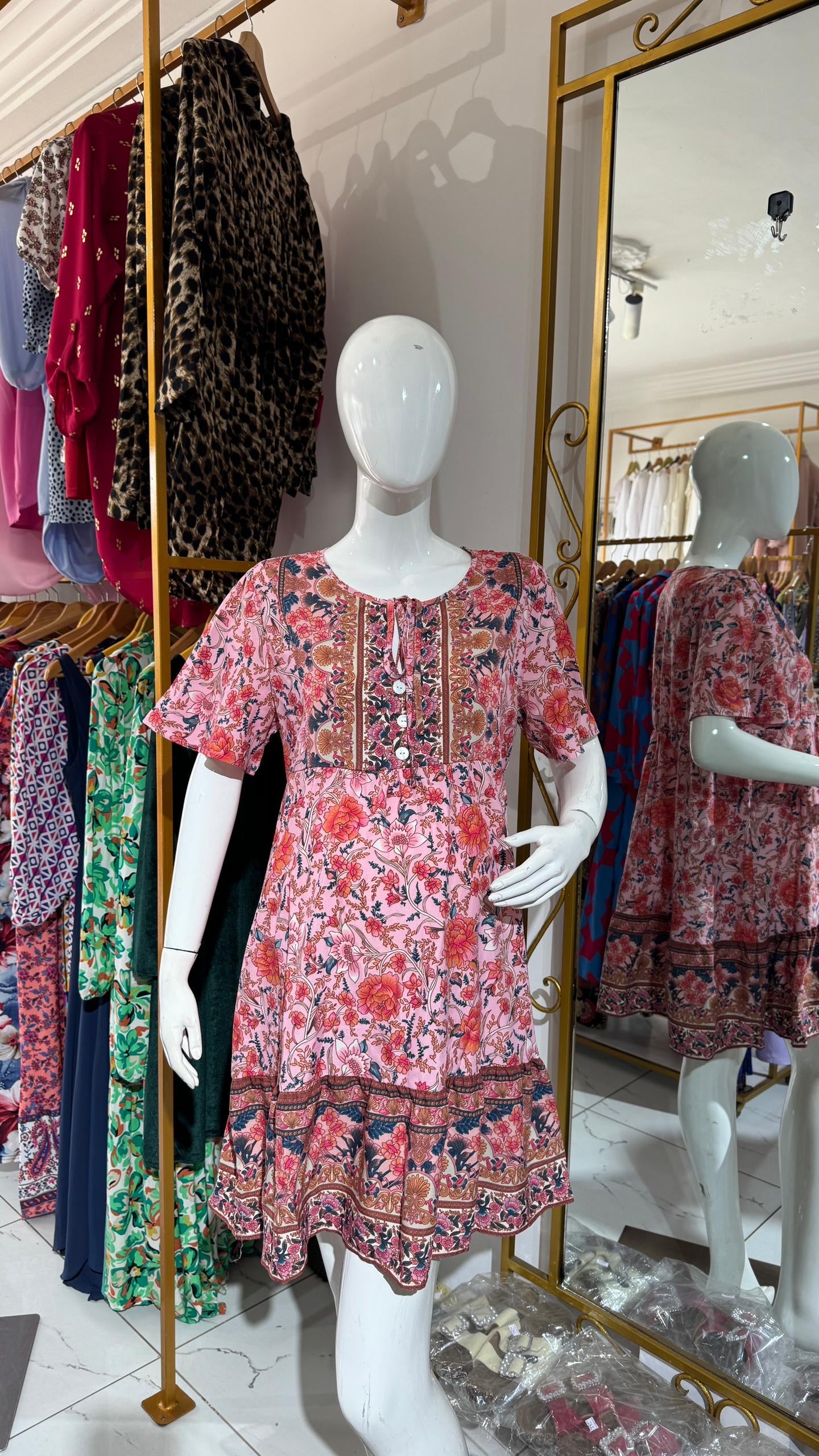 Maternity/Nursing Button Front Red Print Smock Dress