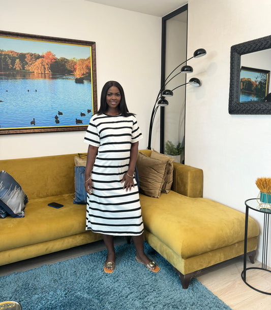 Black Striped Midi Maternity T-Shirt Dress