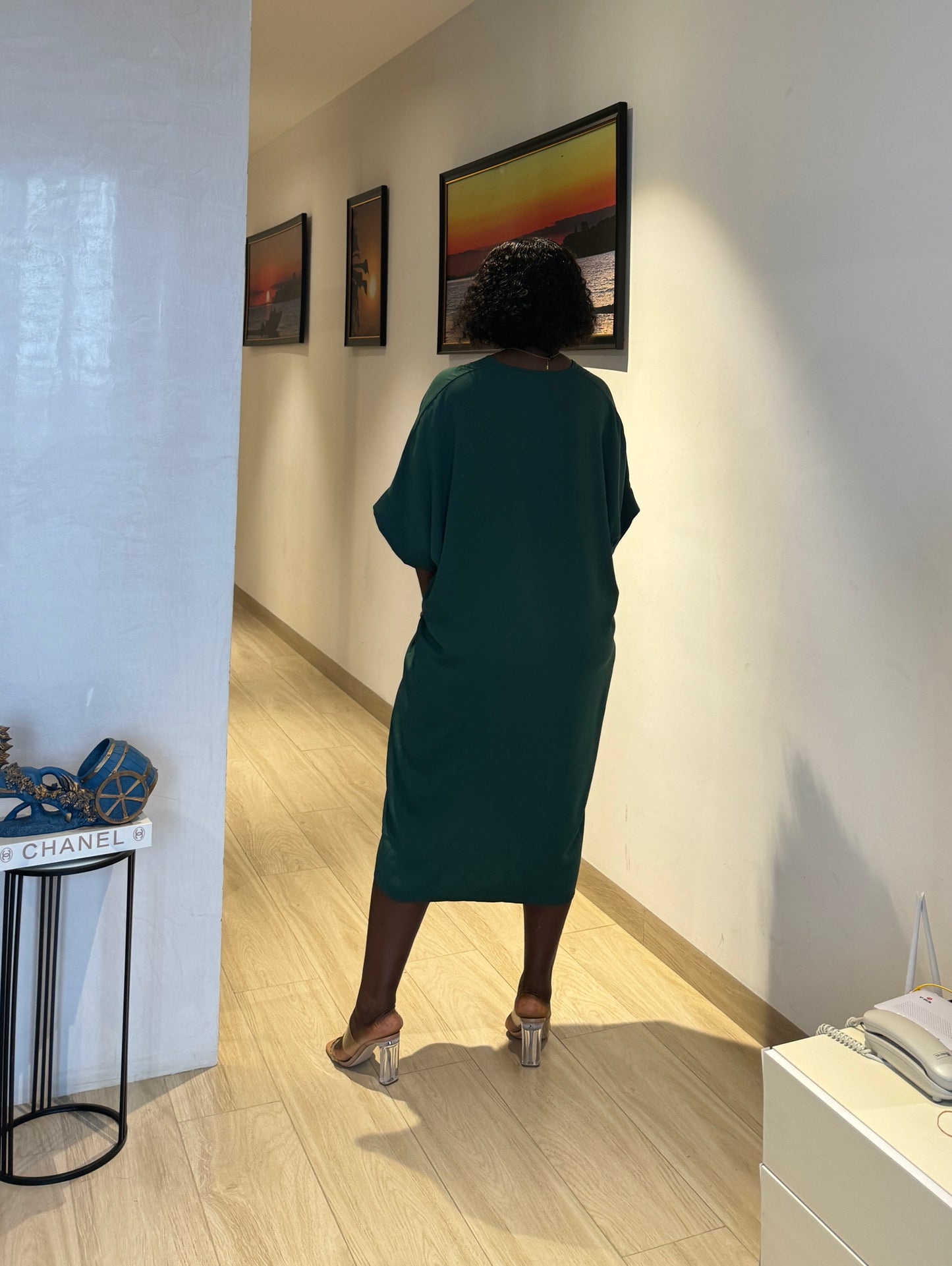 Green Maternity Twist Front Dip Hem Kaftan
