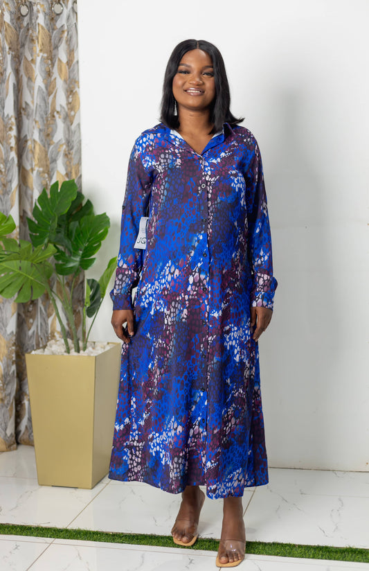 Blue Long Sleeve Maternity/Nursing Button Down Maxi Dress
