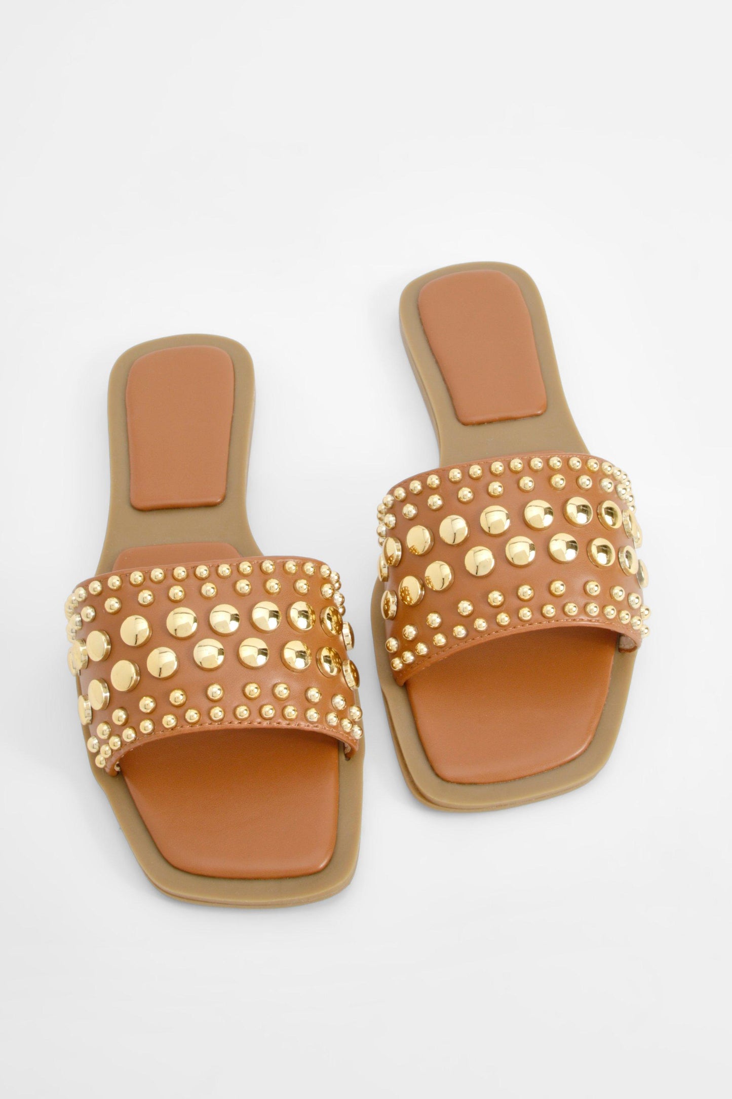 Brown Gold Stud Strap Slides
