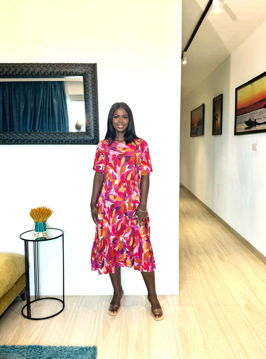 Red Floral  Tiered Maternity Smock Dress