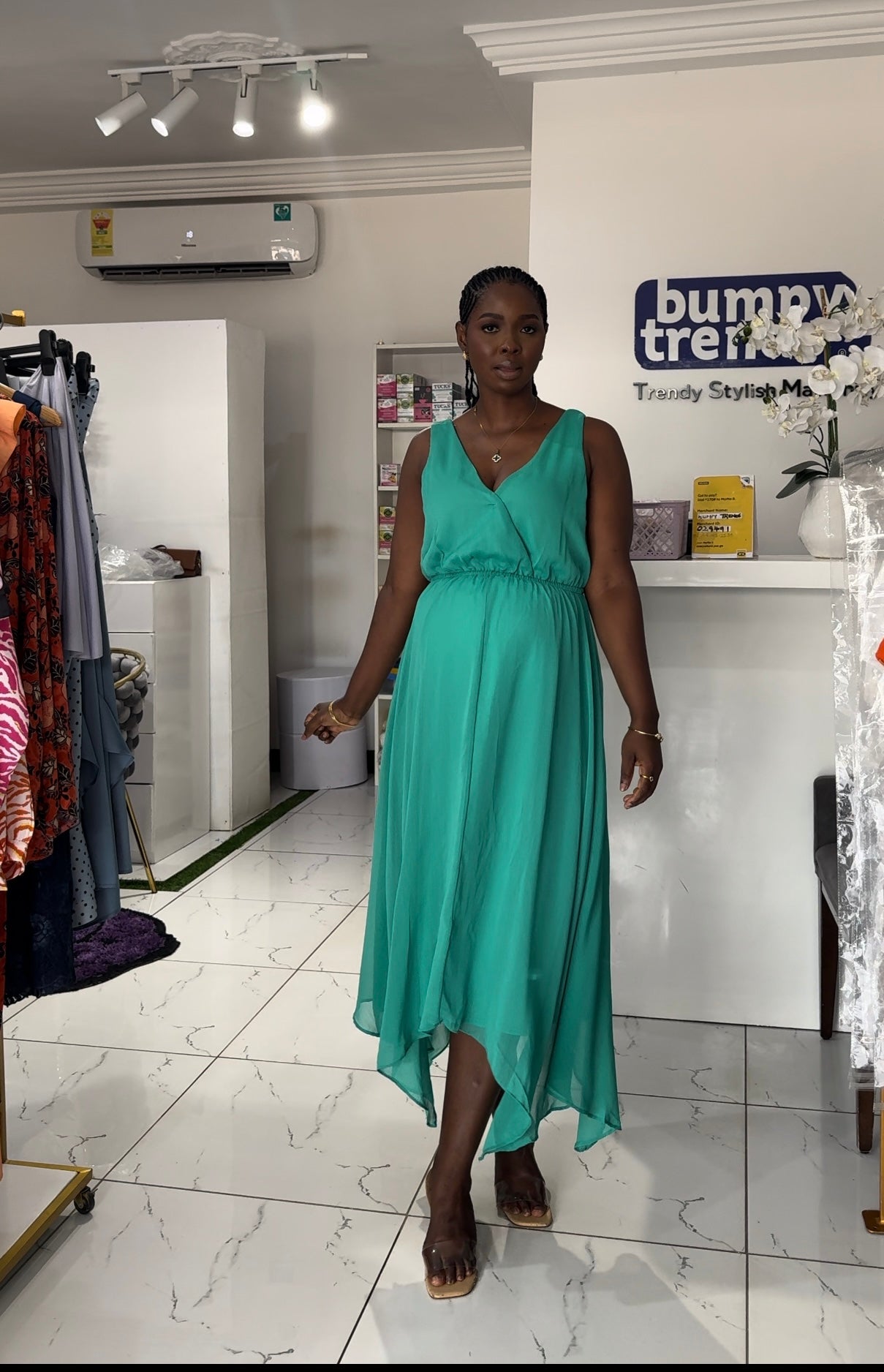 Chiffon Maternity/Nursing Flare Assymetric Dress