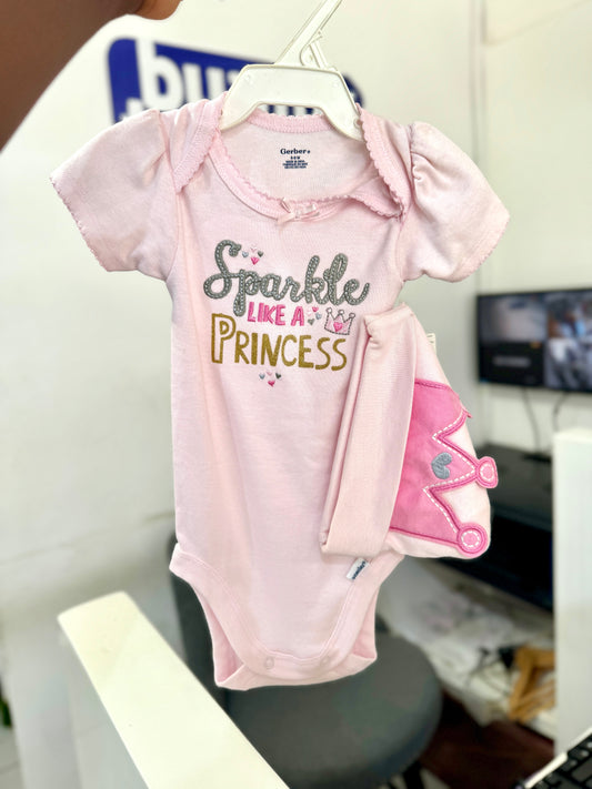 Pink “Sparkle Like A Princess” Bodysuit and Hat Set