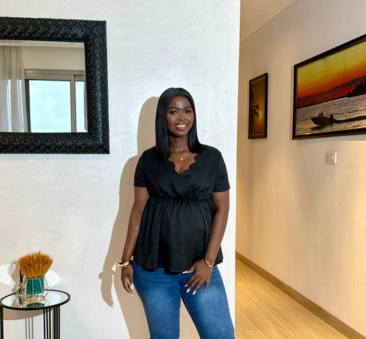 Maternity Scallop Neck Gathered Top for Pregnant Women
