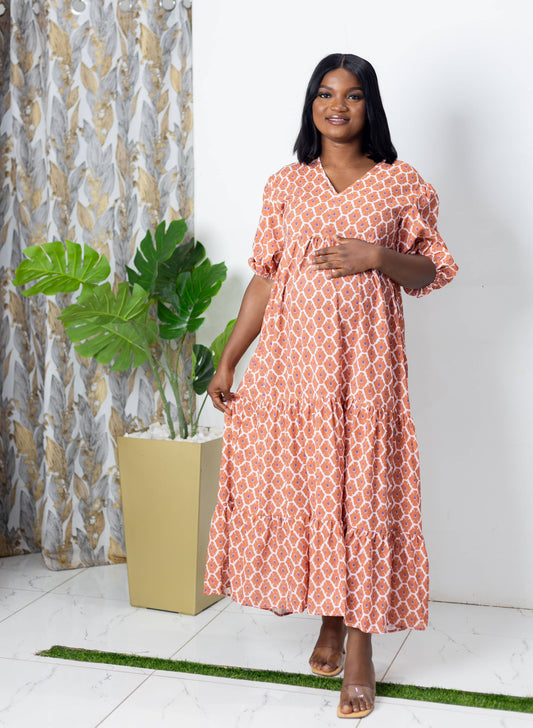 Maternity Print Maxi Smock Dress