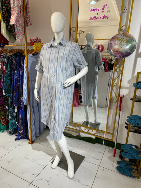 Blue Striped Button Down Nursing Shirt Dress