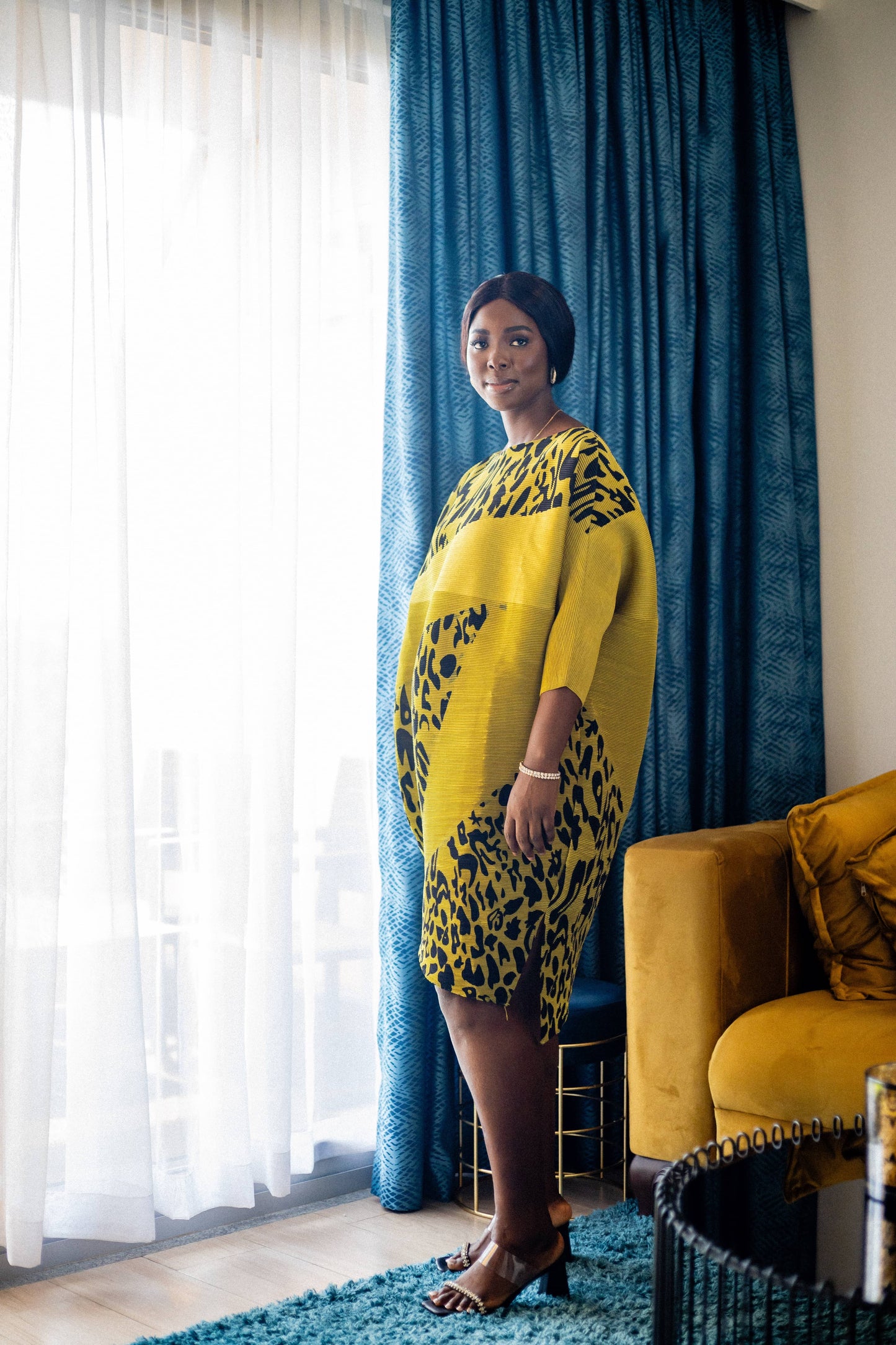 Olive Green Maternity Assymetrical Miyaki Dress