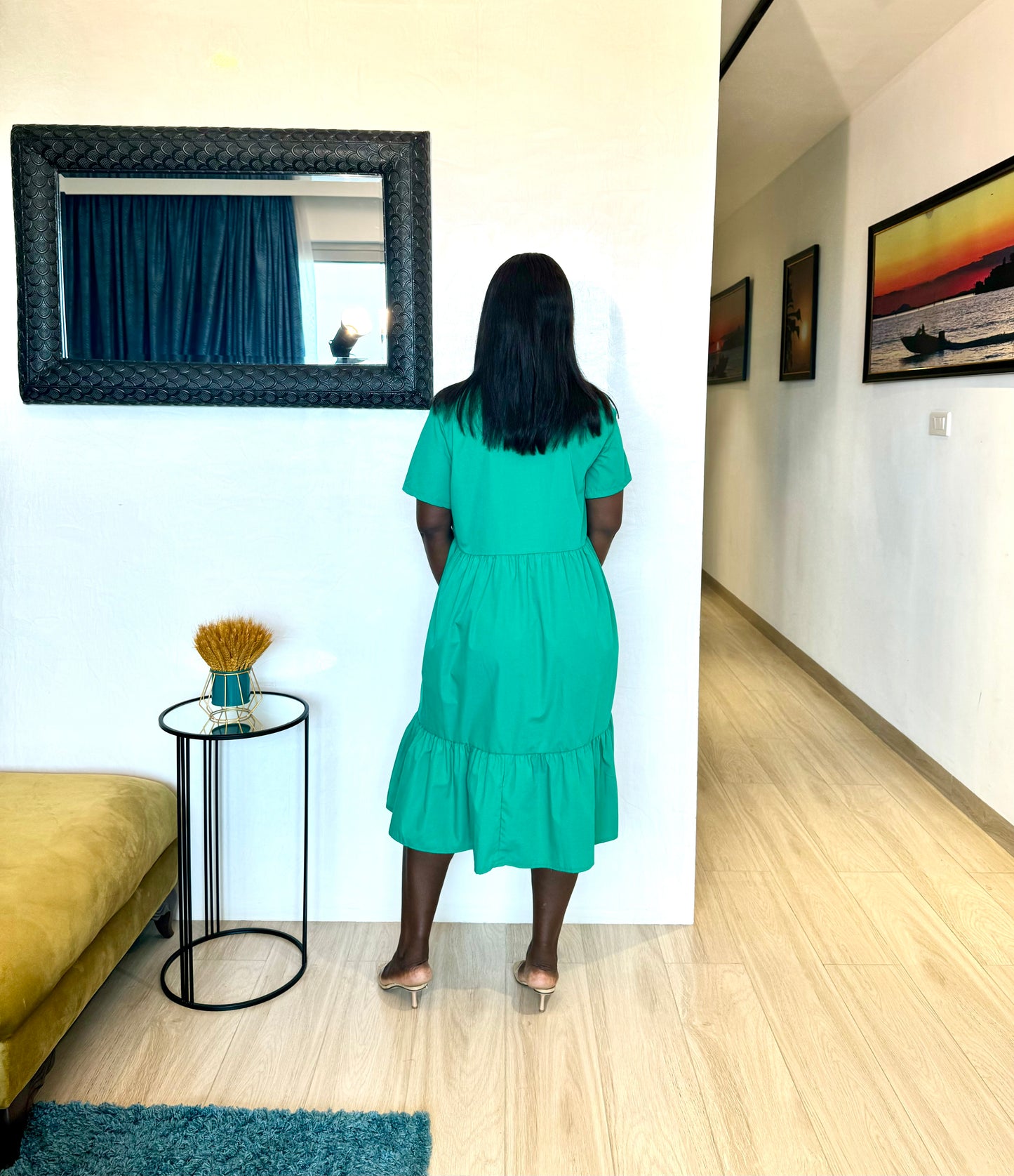 Green Maternity Tiered Smock Dress