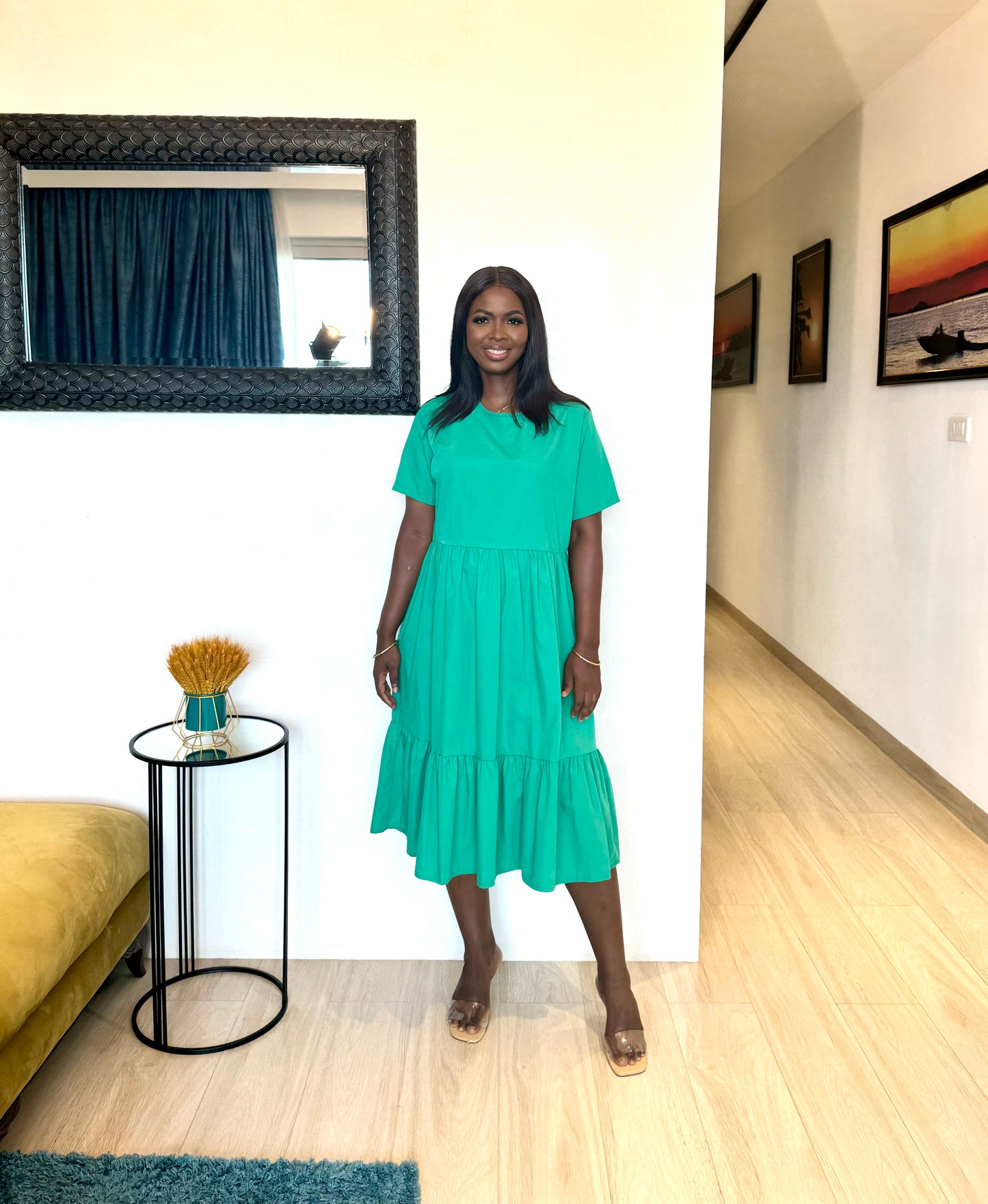 Green Maternity Tiered Smock Dress