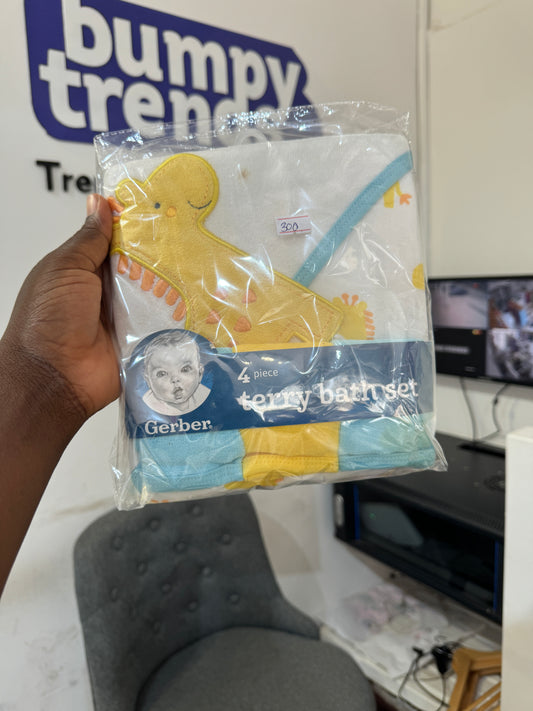 Gerber 4 Piece Yellow Dinosaur Terry Bath Set