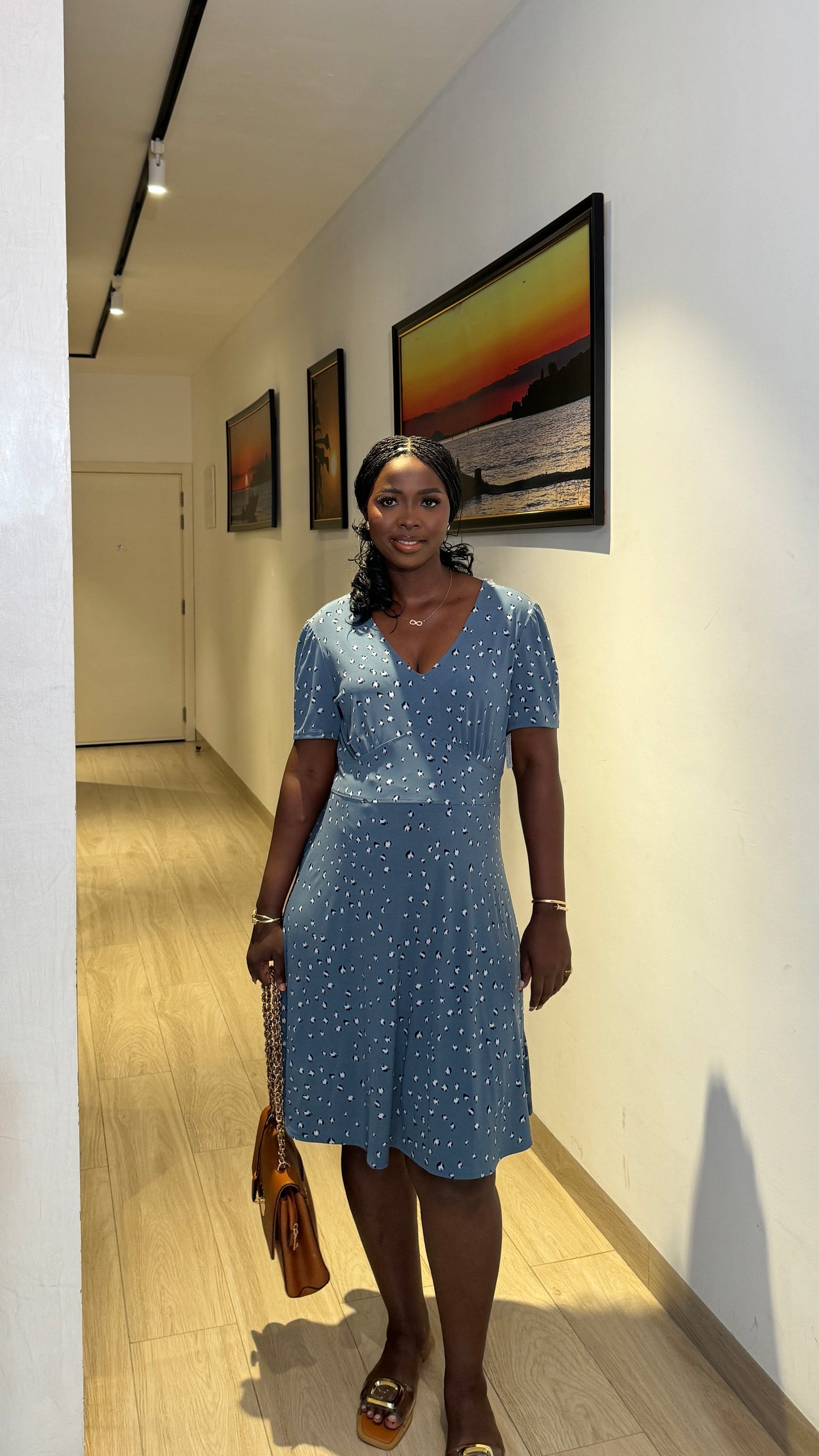 Maternity Stretch Fabric V neck Dress