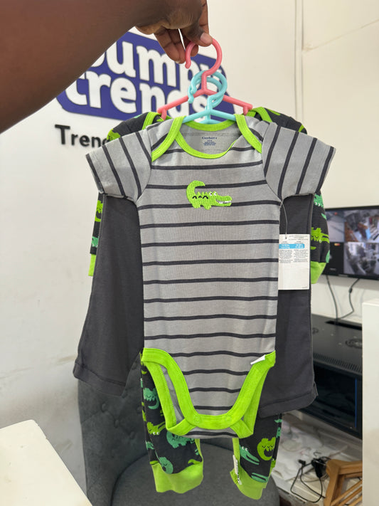 Gerber Crocodile Print Bodysuit Pants Sleep & Play 3 pack Set