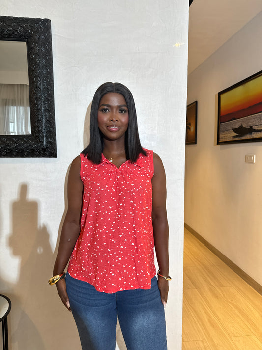Heart Print Sleeveless Collared Maternity Top