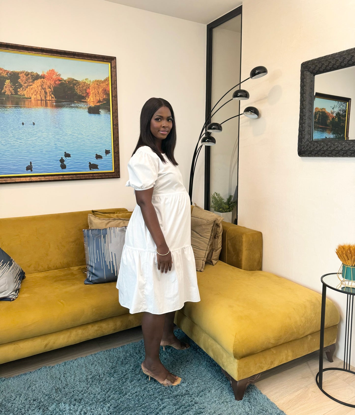 Tied Back White Tiered Maternity Smock Dress
