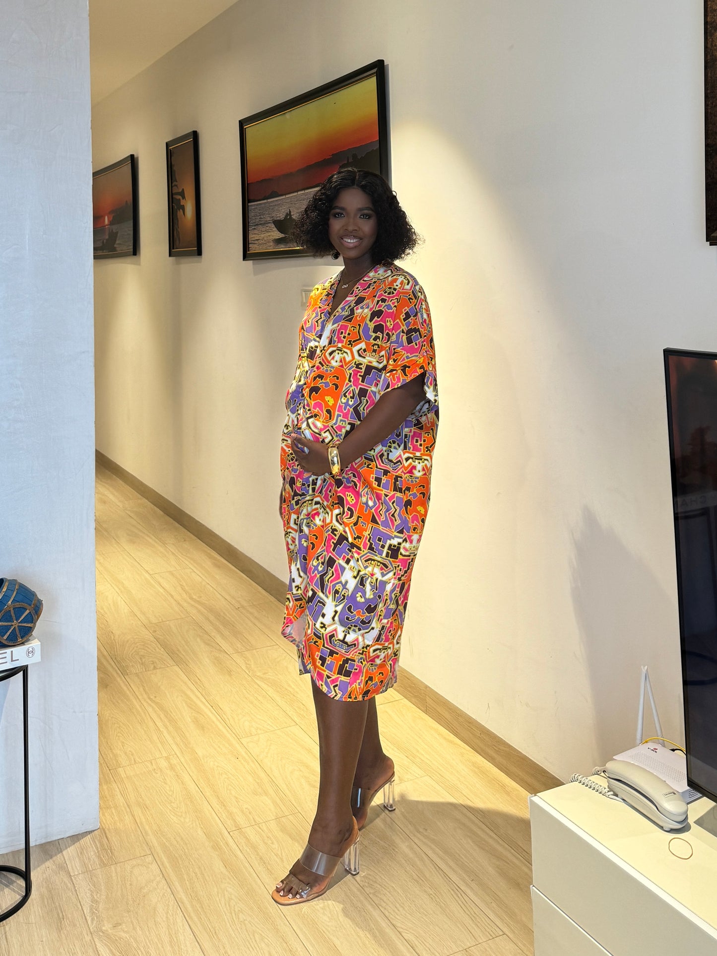 Maternity Twist Front Flower Print Kaftan