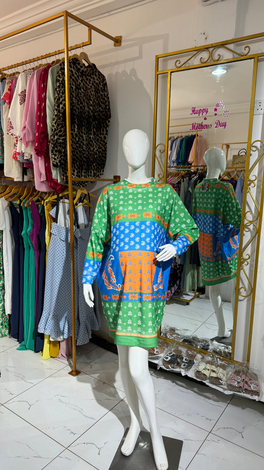 Green Print Maternity Sweater Dress