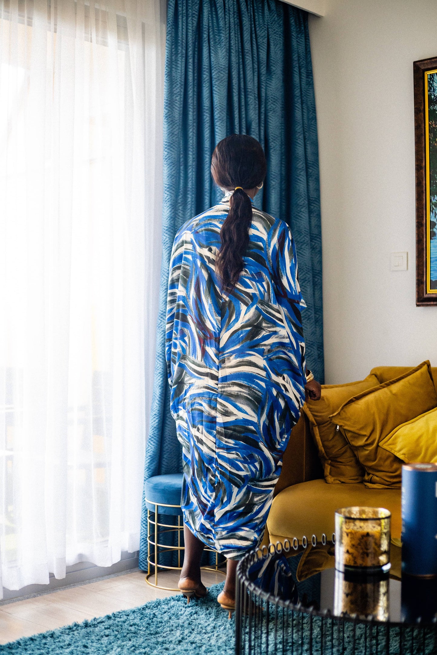 Blue Swirl Print Maternity Kaftan Dress