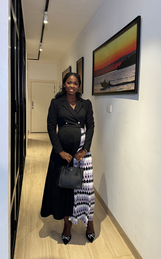 Maternity Blazer Side Pleated Midi Dress