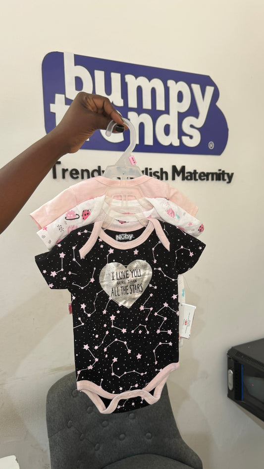Nuby “I love You More Than All The Stars” 3 pack Bodysuit Set