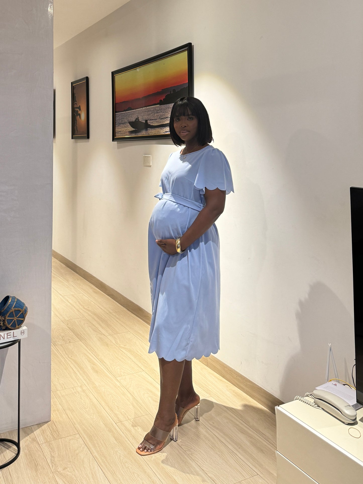 Maternity Loose Fit Belted Knee Length Dress