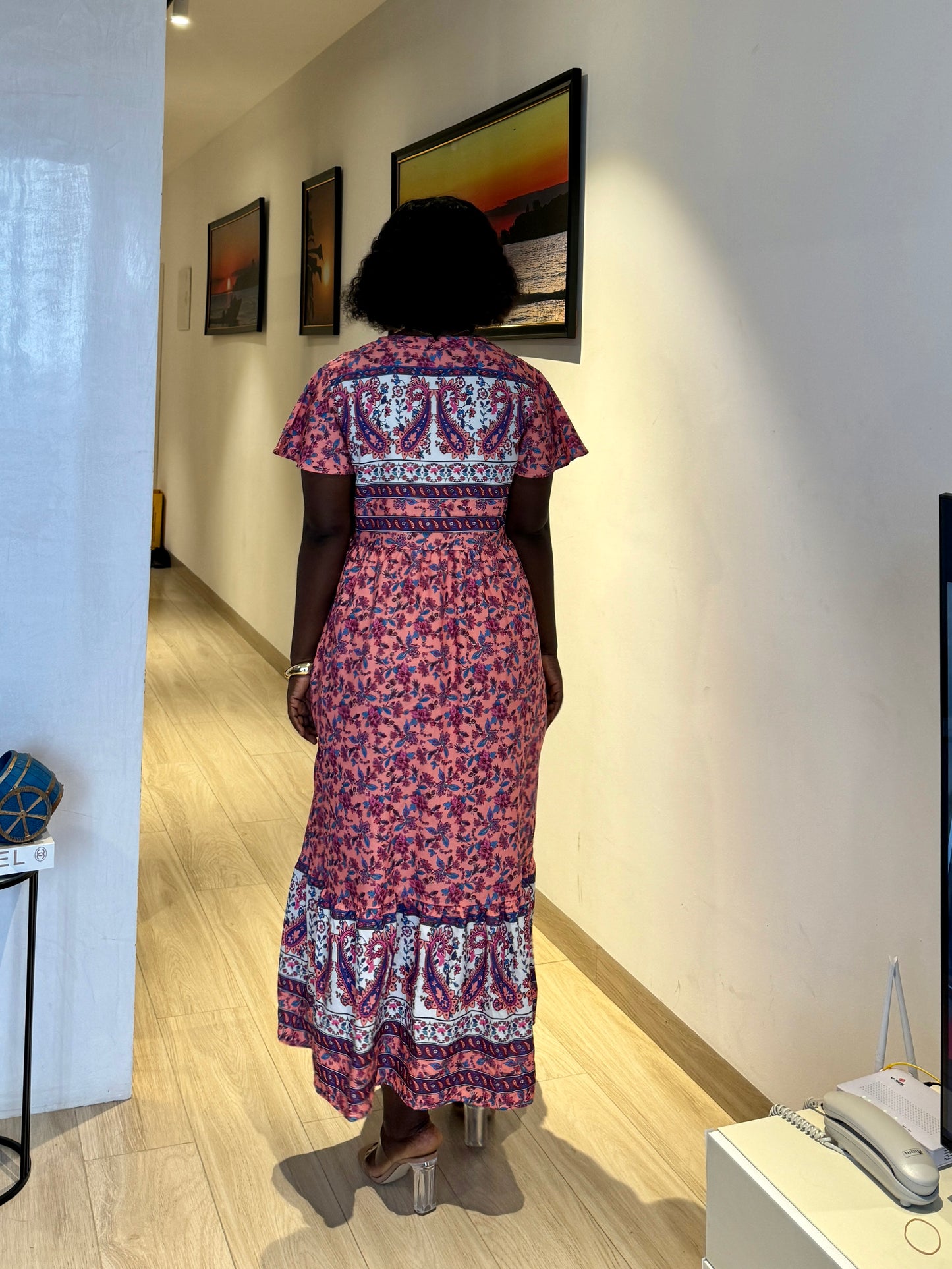 Button Front Maternity/Nursing Belted Midi Dress