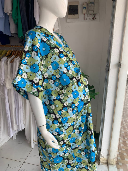 Blue & Green Floral Maternity Twist Front Dip Hem Kaftan
