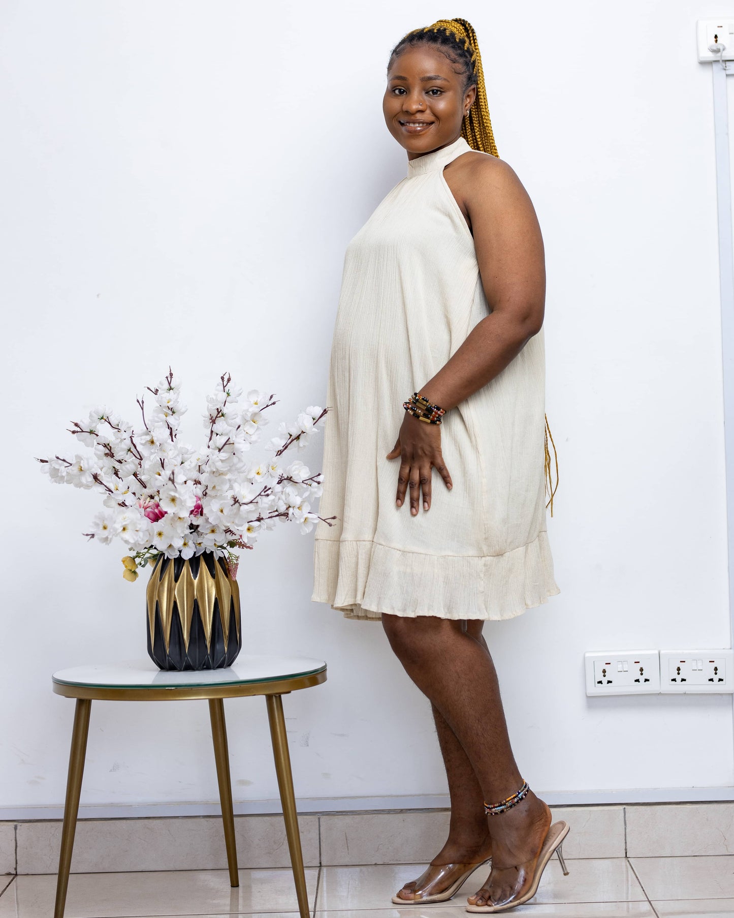 Plisse Halterneck Maternity Dress