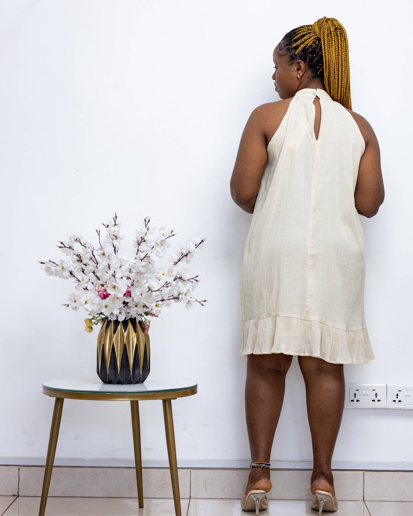 Plisse Halterneck Maternity Dress