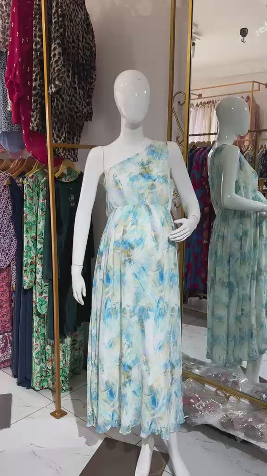 Watercolor Print Maternity One Hand Midi Dress