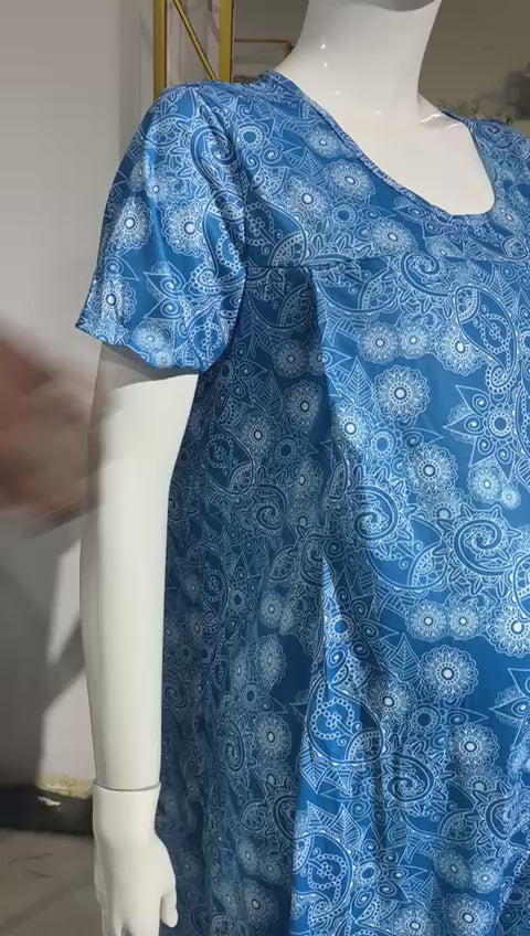 Blue Floral Print Nursing Nightgown