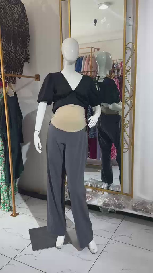 Grey Overbump Maternity Wide Leg Trousers