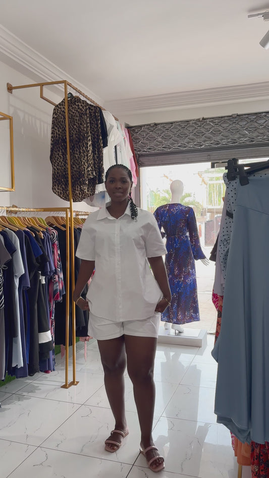 2 Piece White Maternity Nursing Shirt and Shorts Set