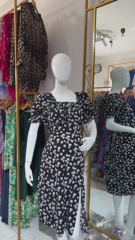 Daisy Print Maternity Drawstring Smock Dress