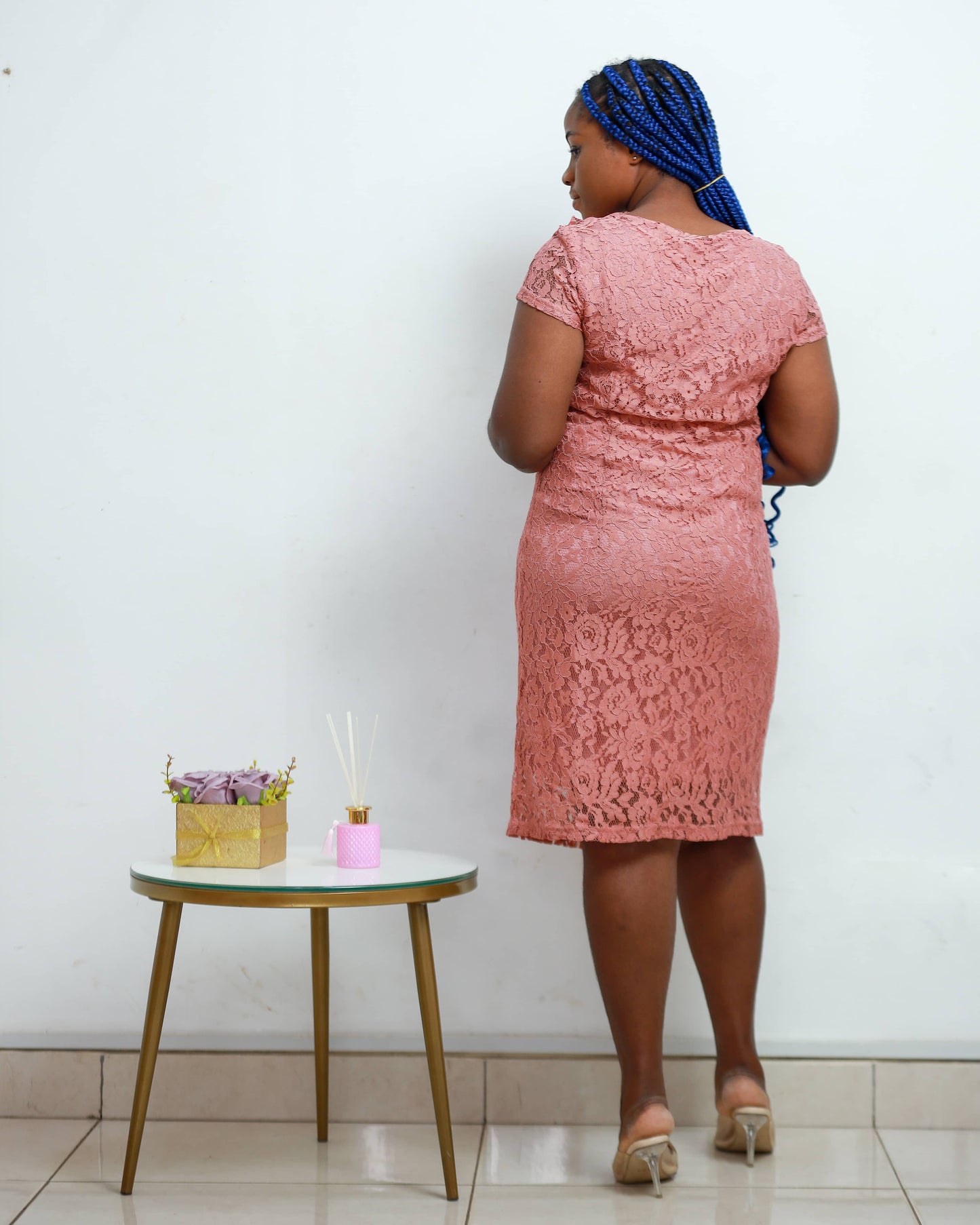 Dusky Rose Stretch Lace Maternity Dress