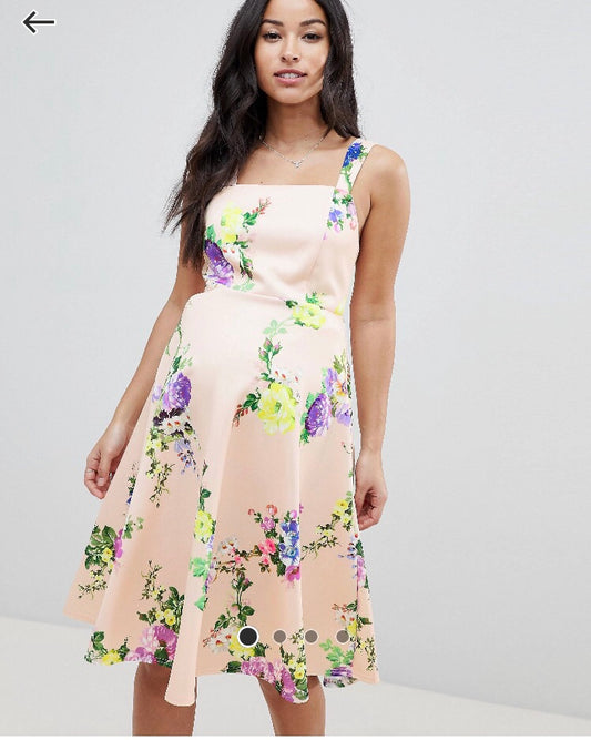 Peach Floral Sleeveless Maternity Dress