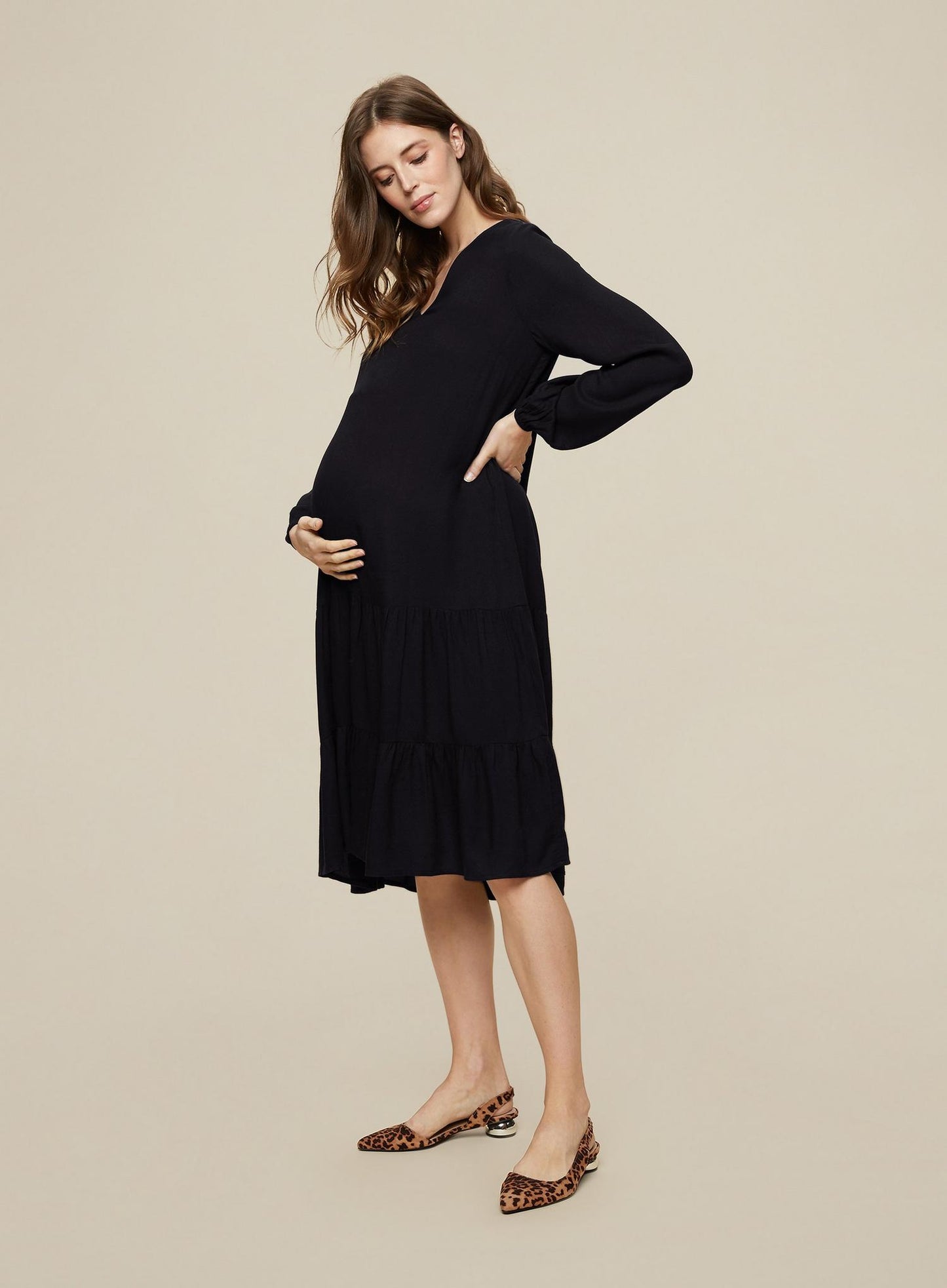 Black Long Sleeve Maternity Skater dress
