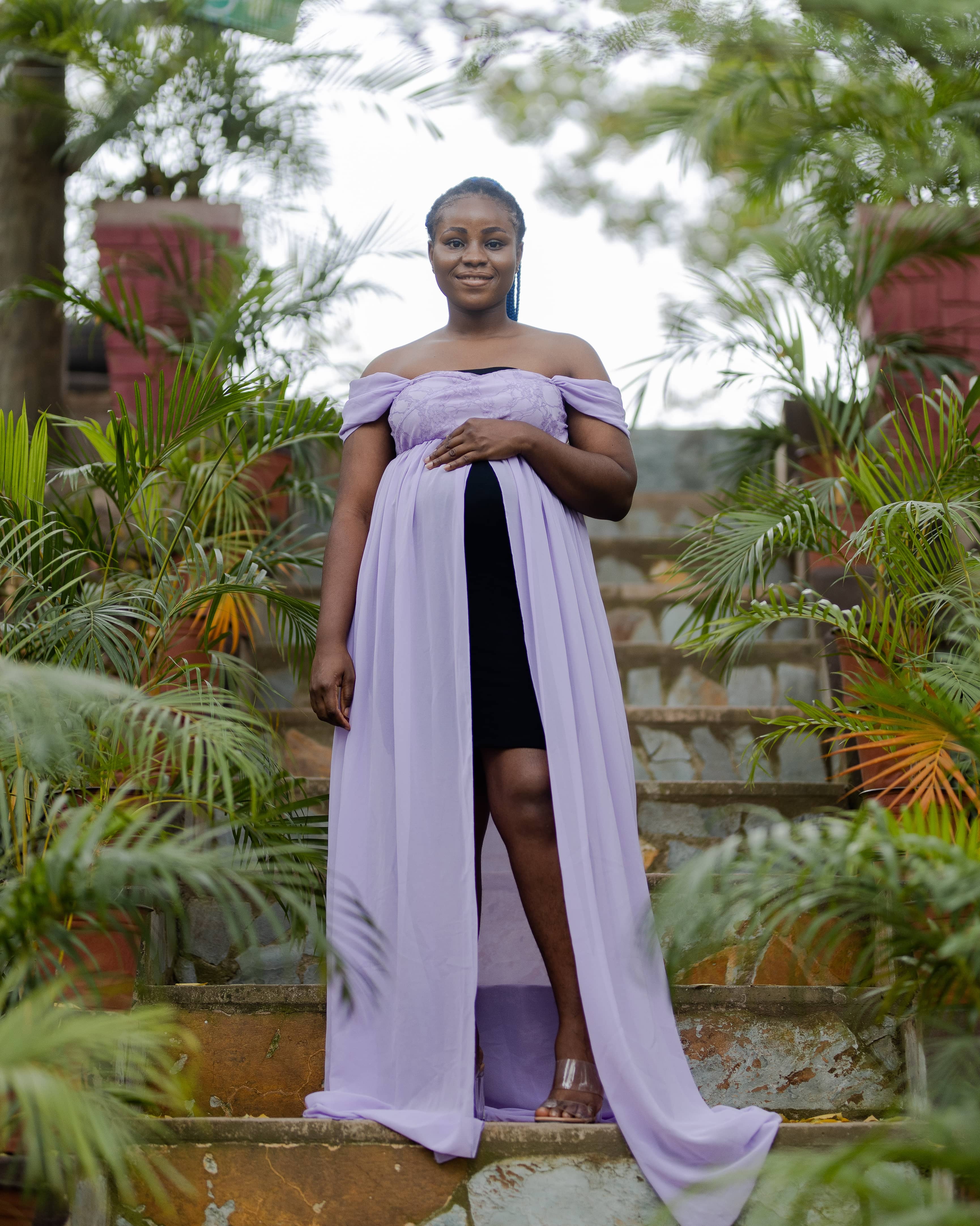 Front slit Bardot Maternity maxi shoot gown – Bumpy Trends Maternity